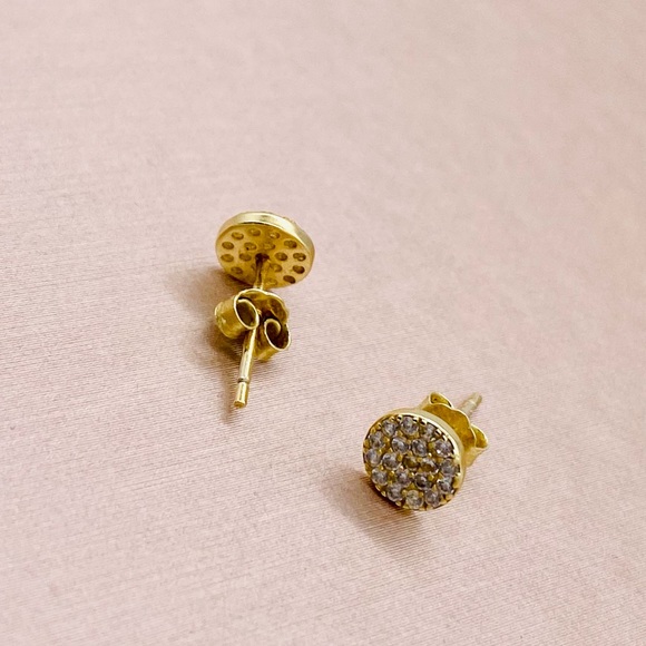 EUC Gold Plated CZ Disc Stud Earrings - Picture 11 of 15